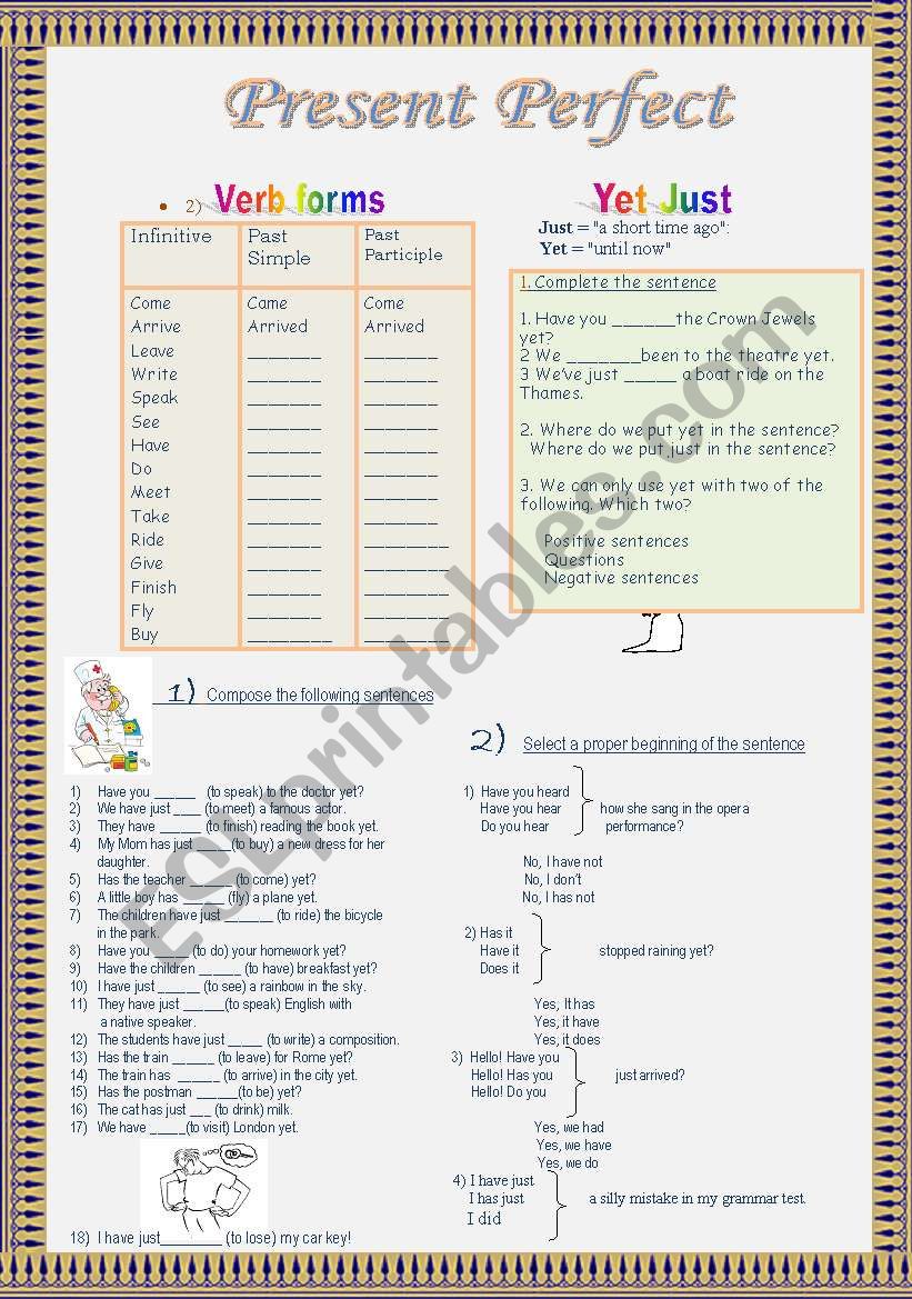 Present Perfect  YET JUST worksheet