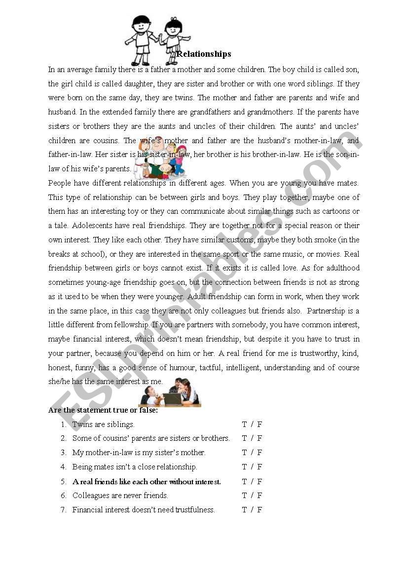 relationships worksheet