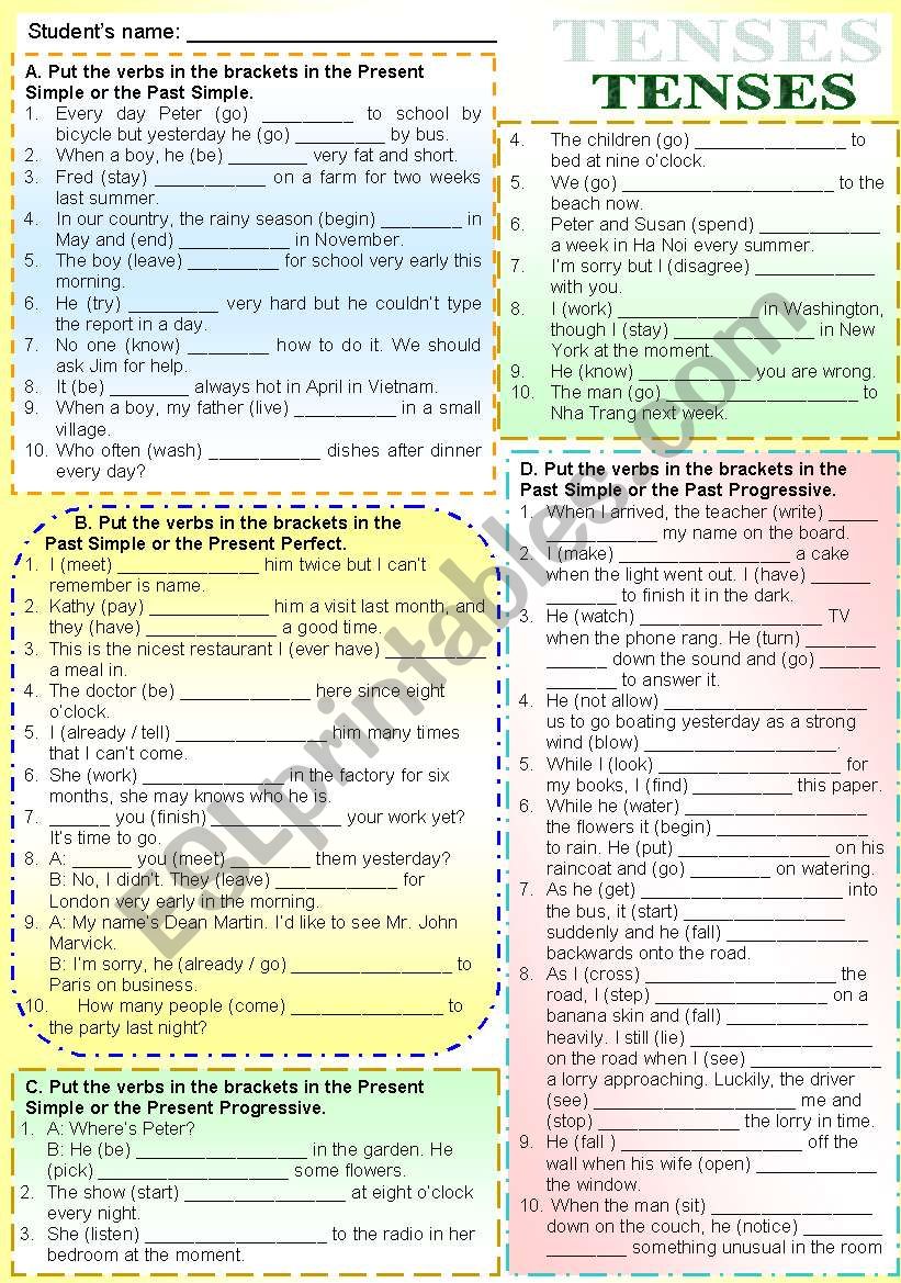 TENSES worksheet