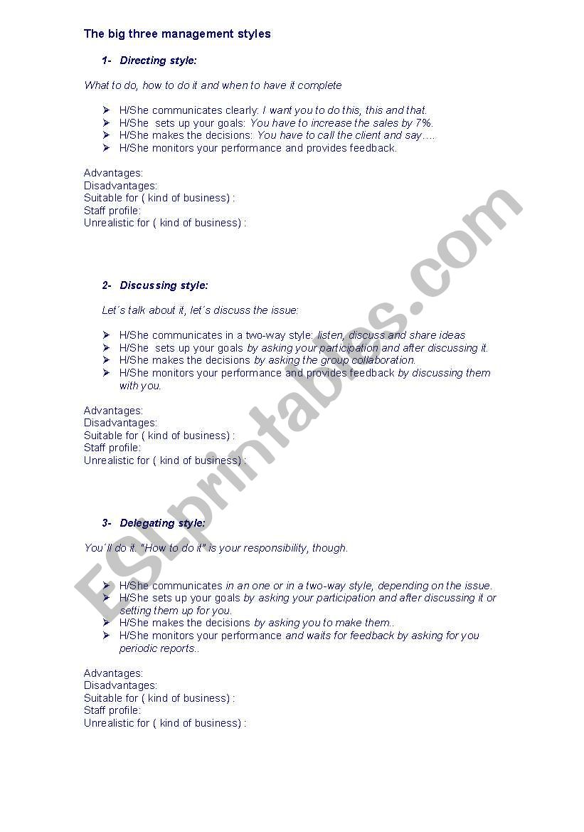 Management styles worksheet