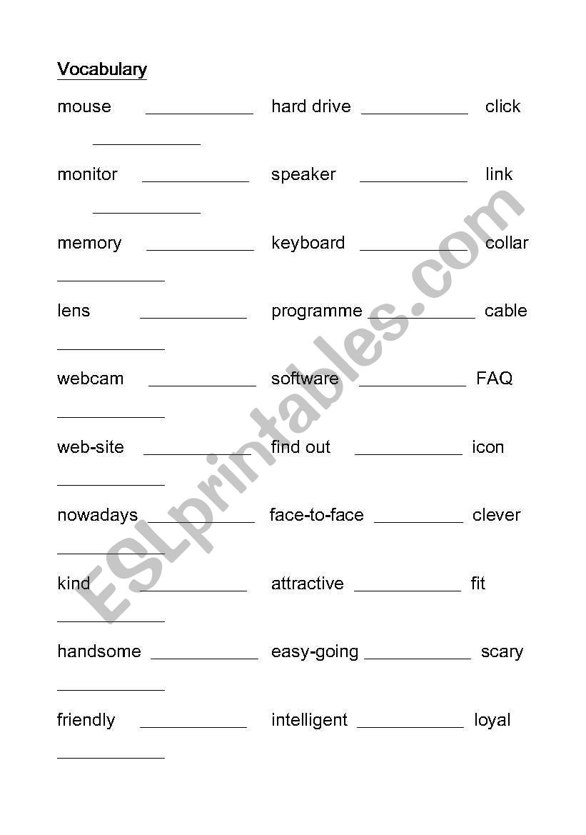 Vocab 1 worksheet