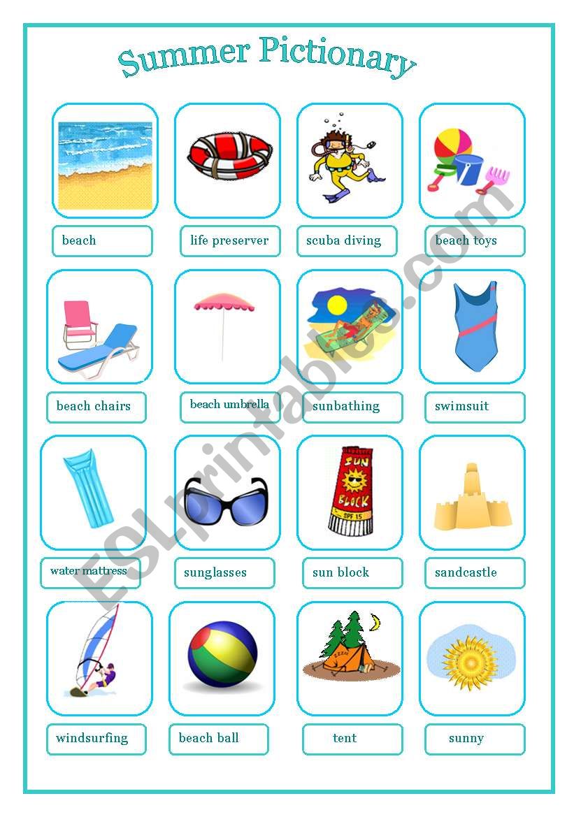 Summer Pictionary worksheet