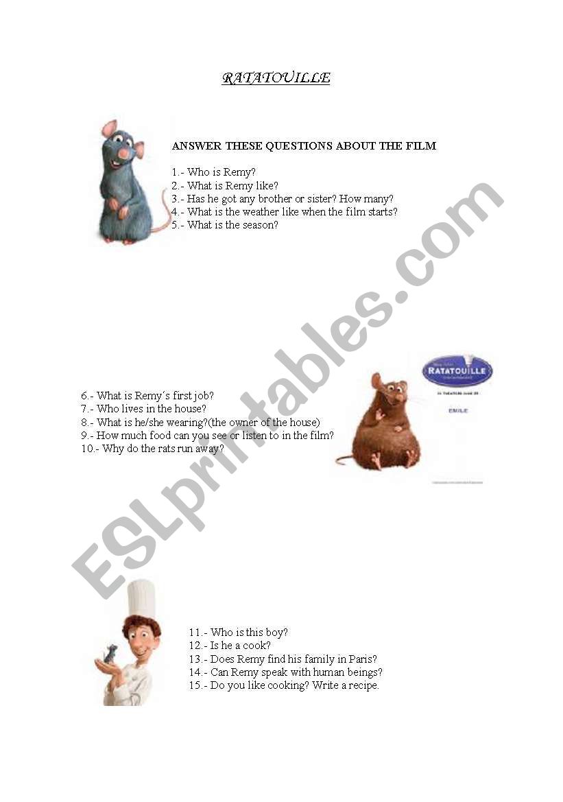 RATATOUILLE worksheet