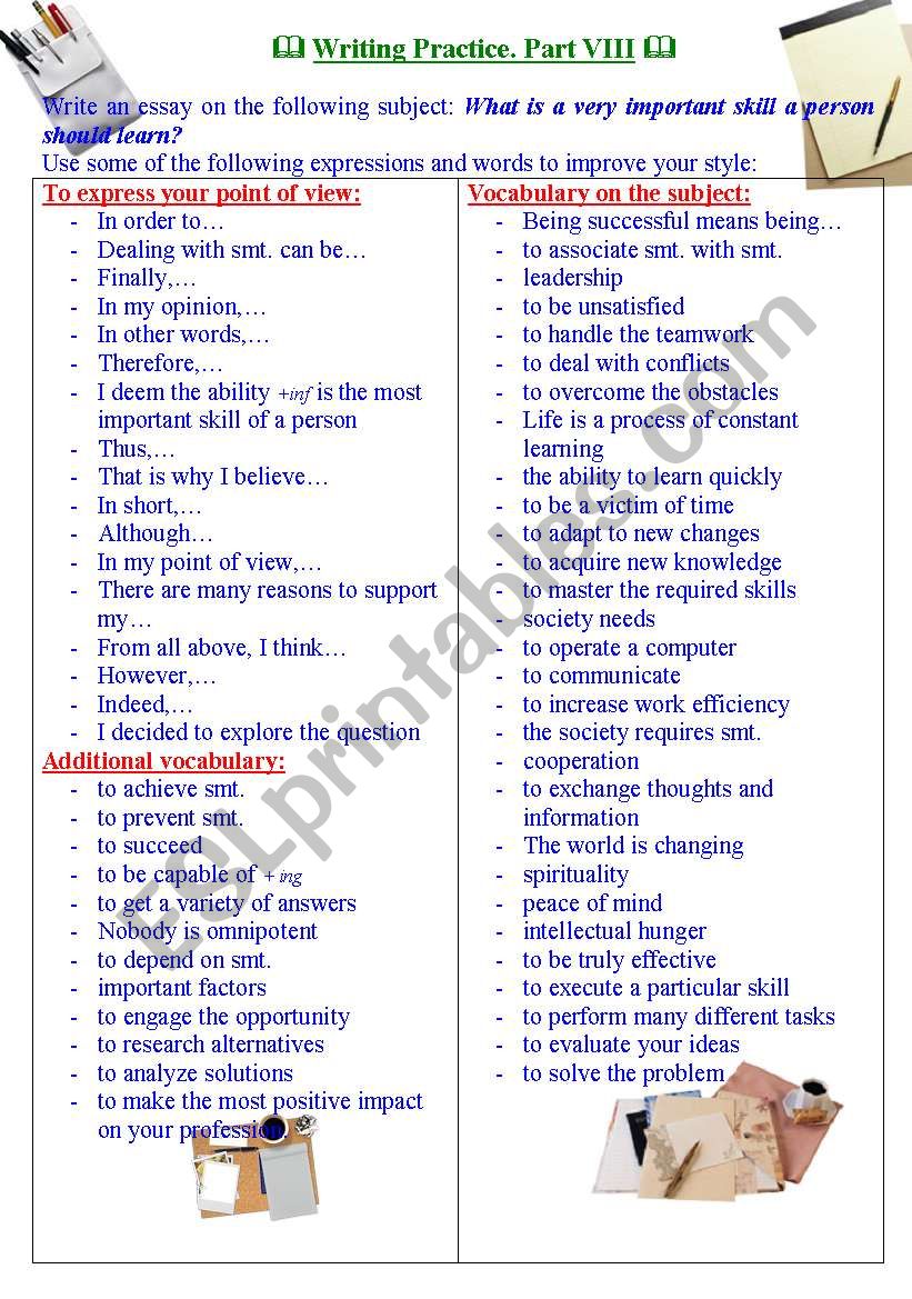 Writing practice for TOEFL/IELTS exams. Useful expressions and vocabulary. Part VIII.