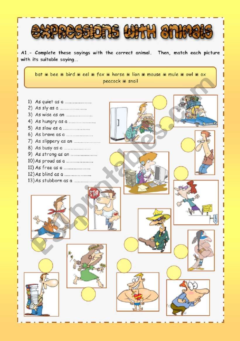 Expressions with animals worksheet