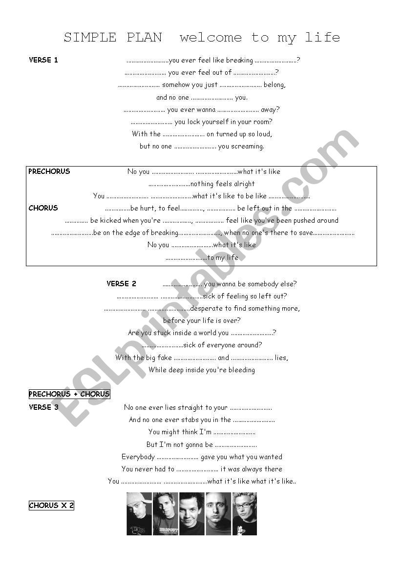  song -  welcome to my life by simple plan