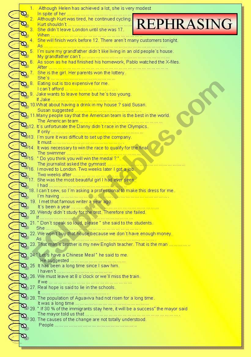 Rephrasing-60 worksheet