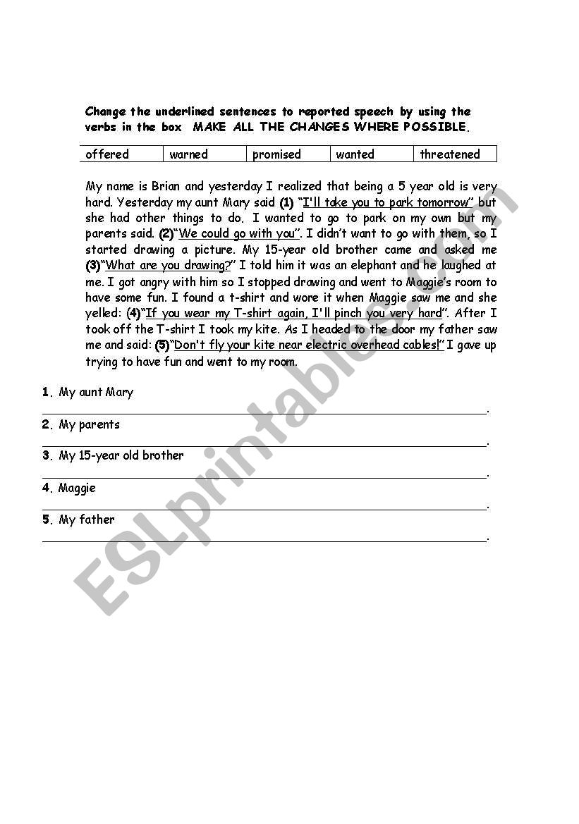 reported speech worksheet