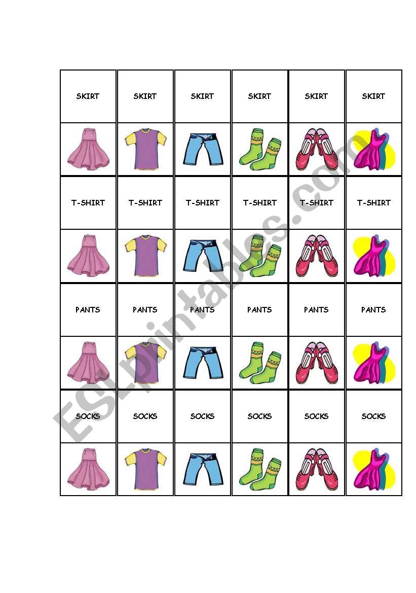 clothes domino worksheet