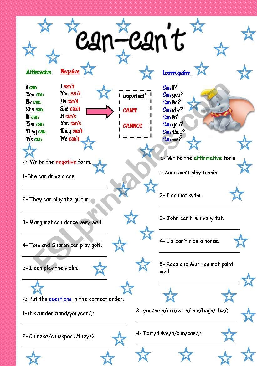 can-canÂ´t worksheet