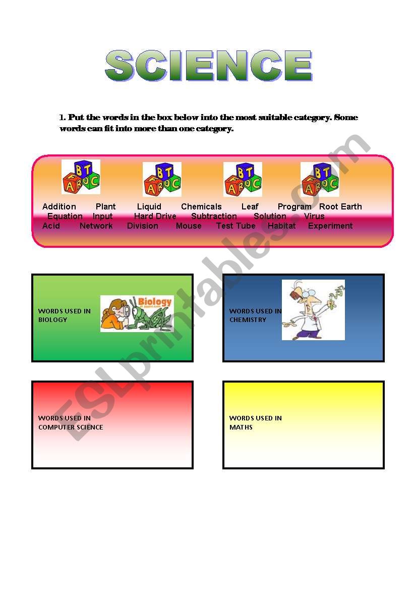 science vocabulary worksheet