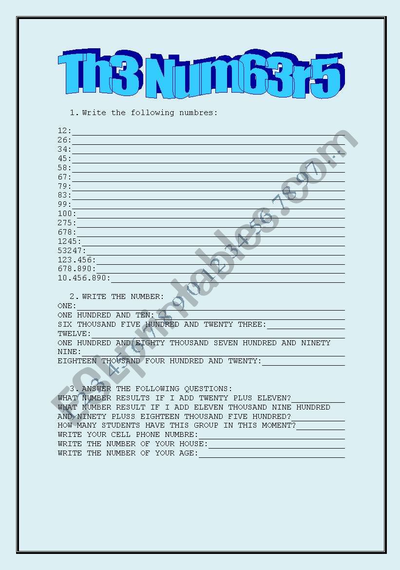 The Numbers worksheet