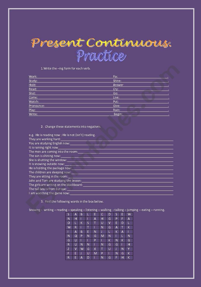 Present Continuous Practice worksheet