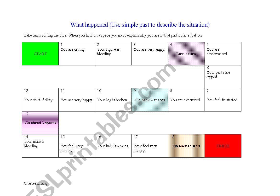 What happened? Game worksheet