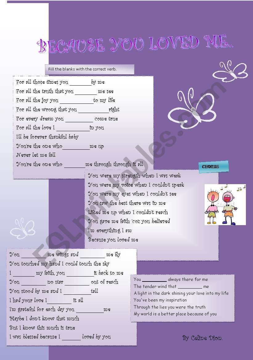 Because you loved me... worksheet