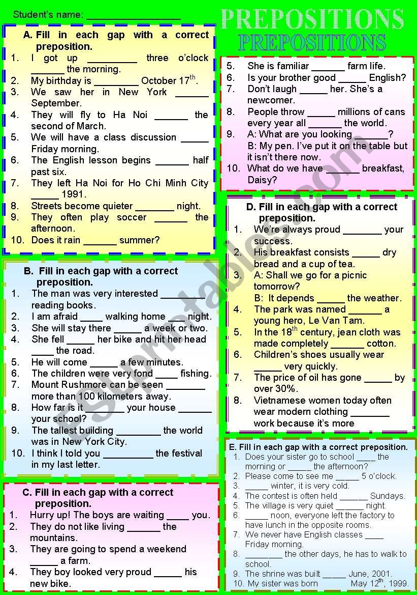 PREPOSITIONS worksheet