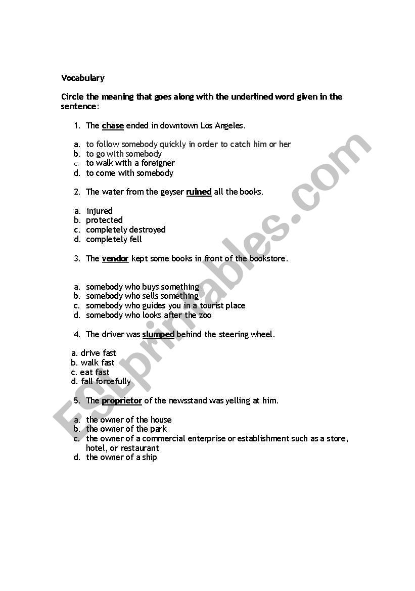 vocabulary worksheet