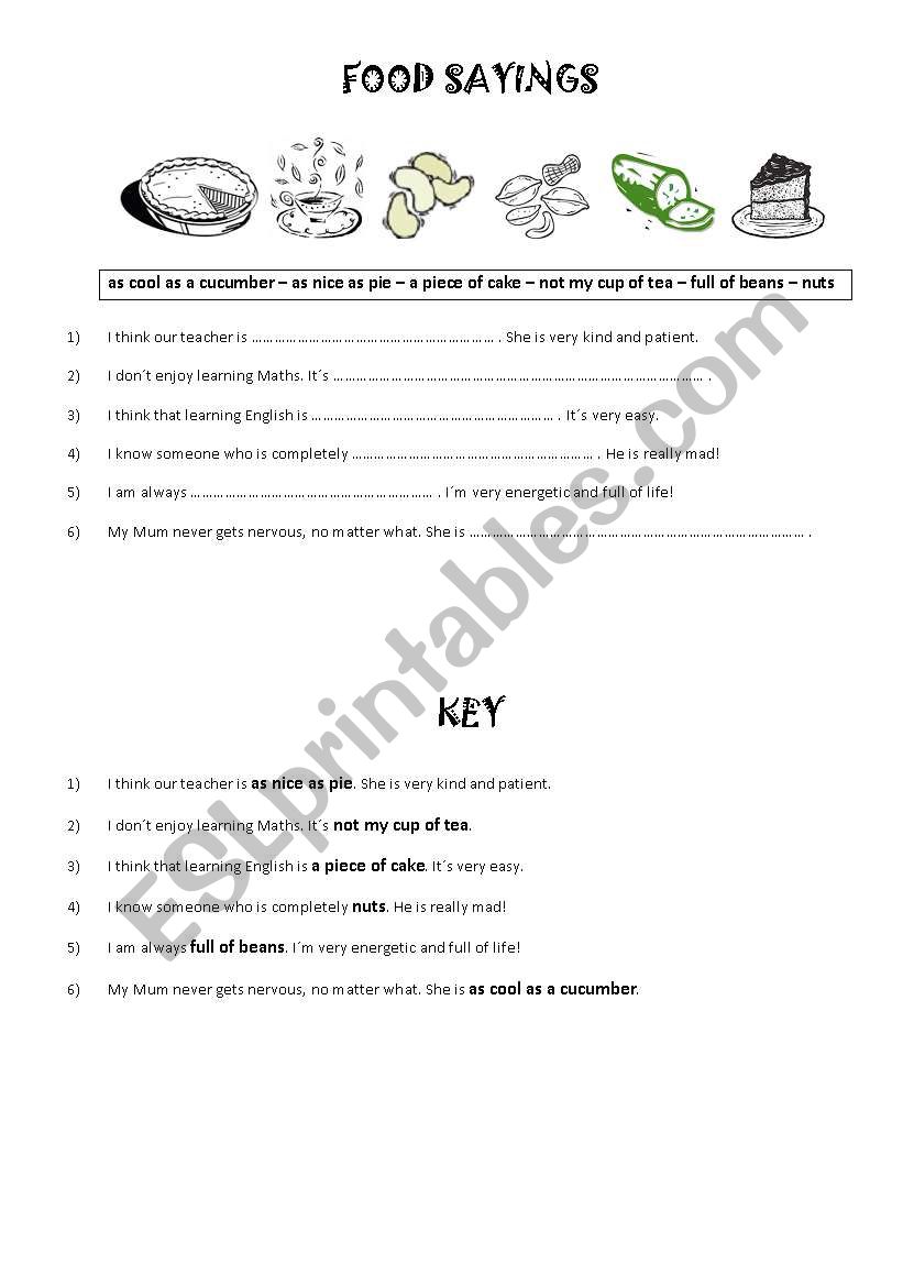 idioms around food worksheet