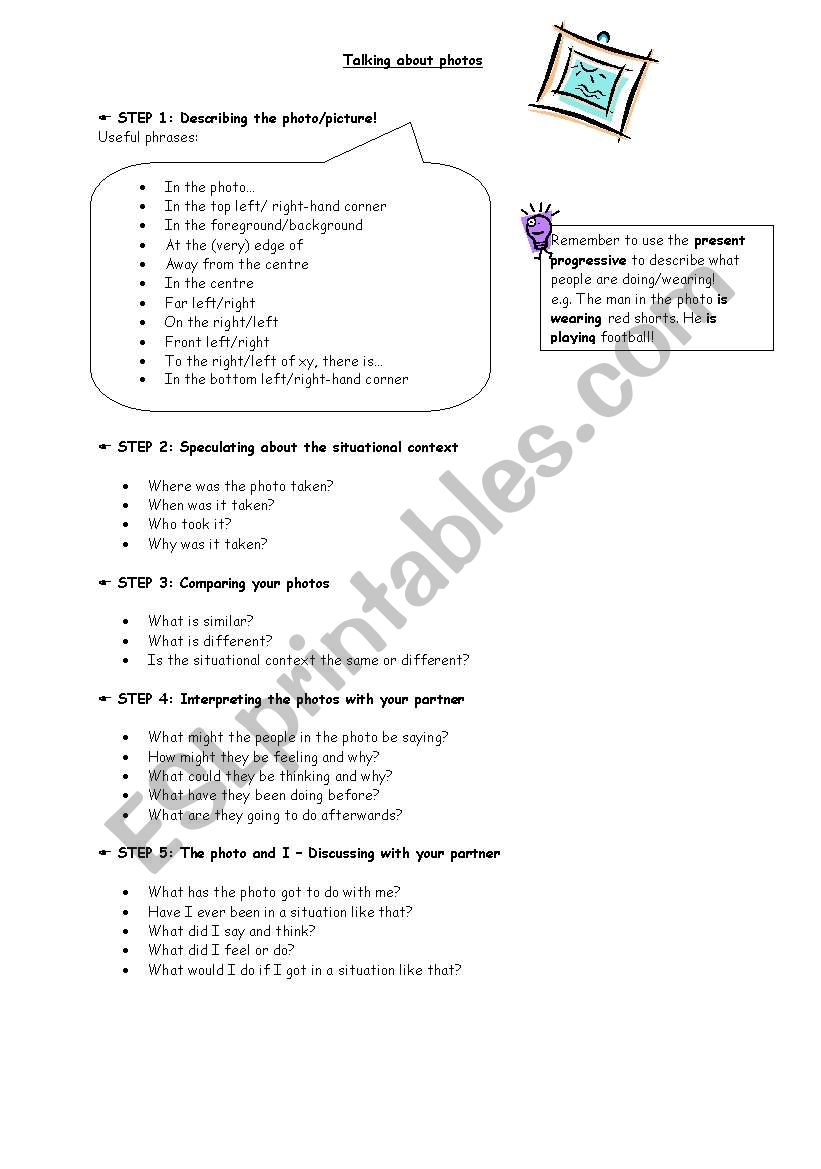 Talking about photos/pictures worksheet