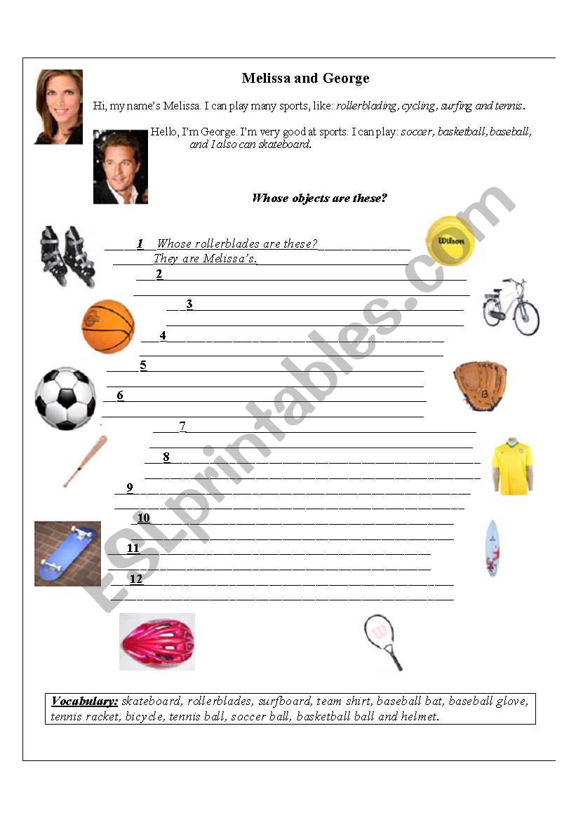 Whose + Vocabulary worksheet