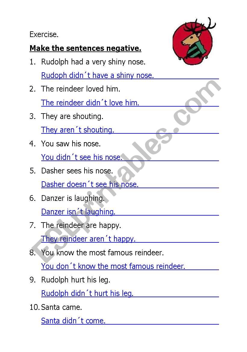 Make the sentences negative worksheet