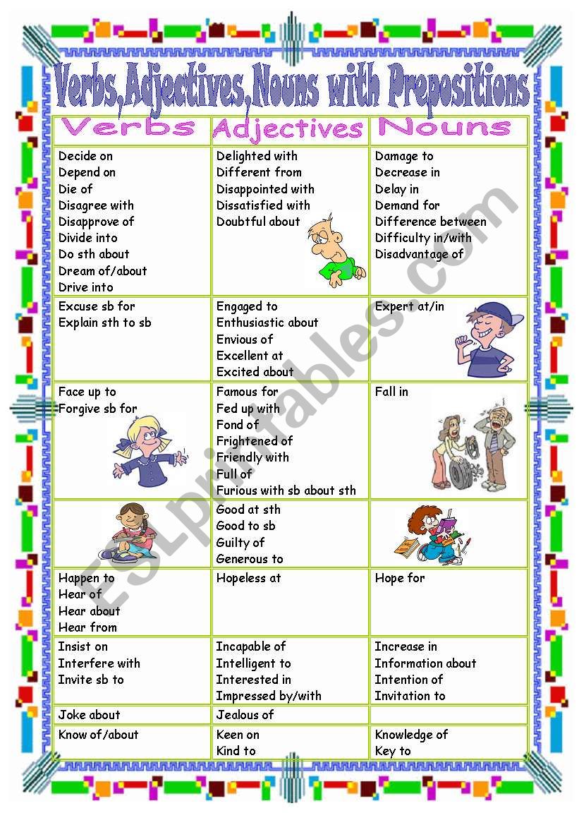 Verbs,Adjectives,Nouns with Prepositions(Part  2 D-K)
