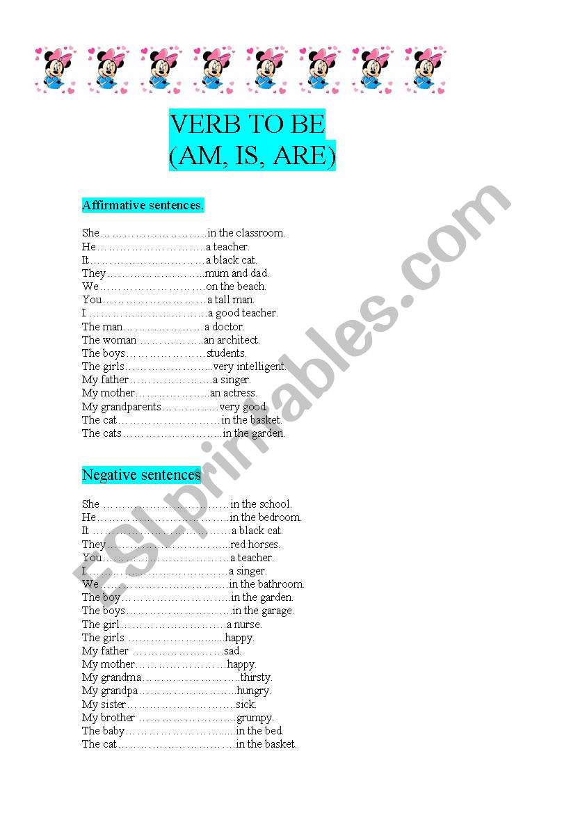 VERB TO BE PRACTICE worksheet