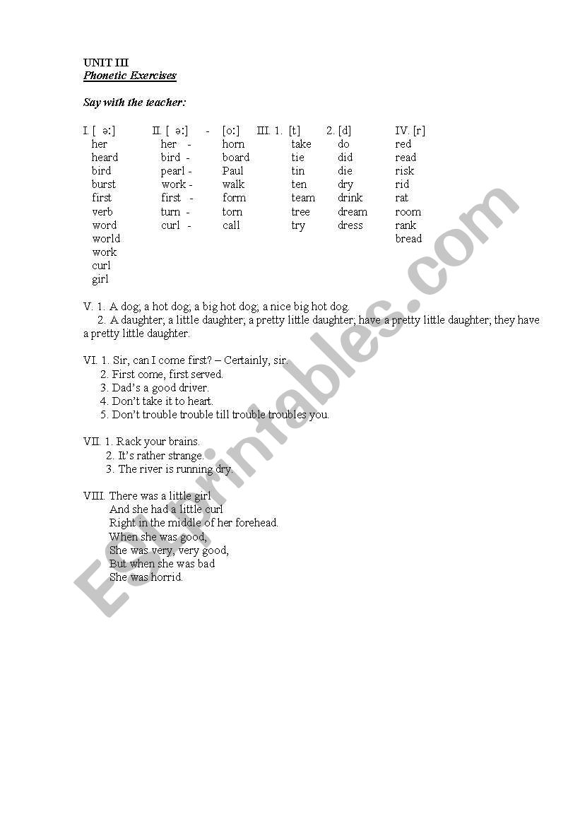 phonetic exercises worksheet