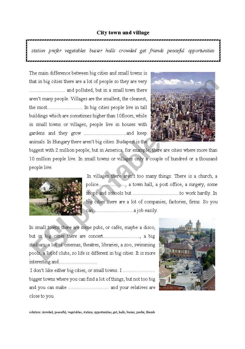 cities, towns and villages worksheet