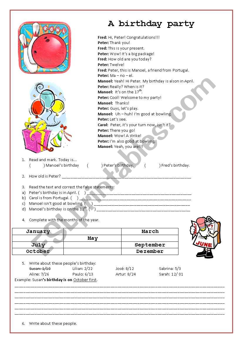 A birthday party worksheet