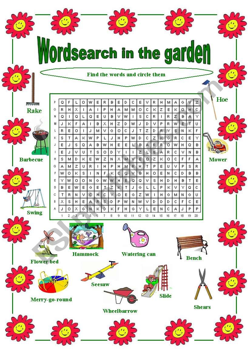 Wordsearch in the garden worksheet