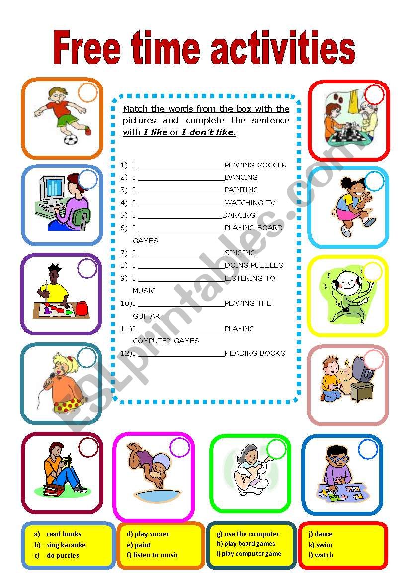 Free time activities worksheet