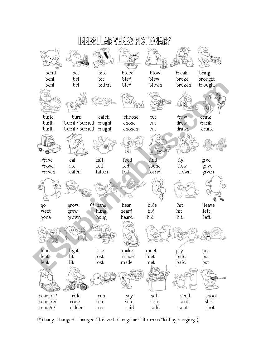 Irregular verbs - Pictionary worksheet