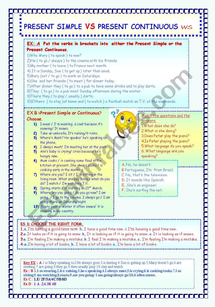 PRESENT SIMPLE  VS  PRESENT CONTINUOUS WS.