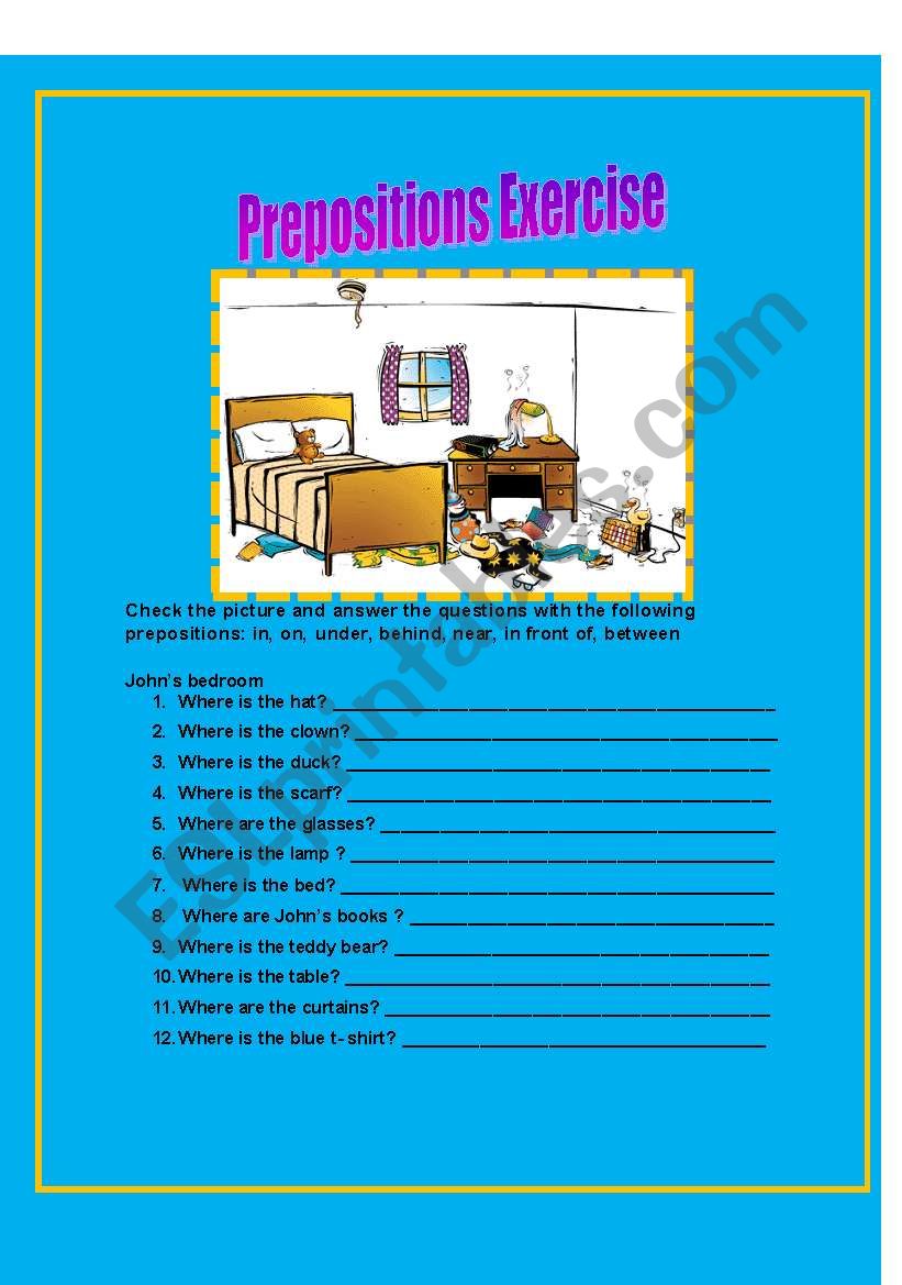 Prepositions exercise worksheet