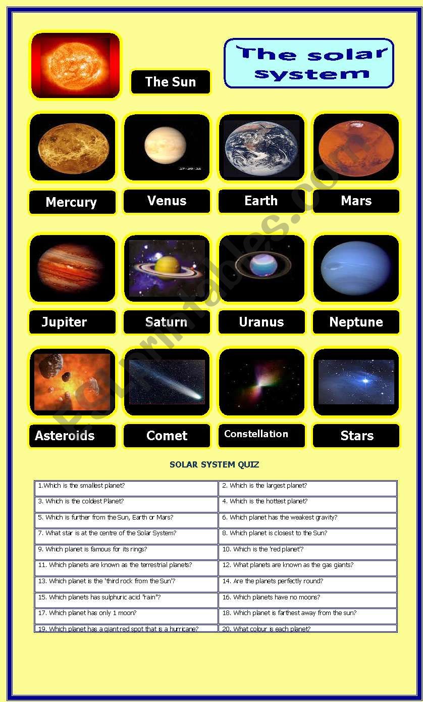 The solar system worksheet