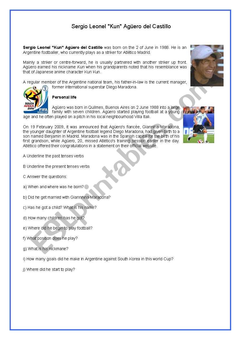 Kun Aguero worksheet