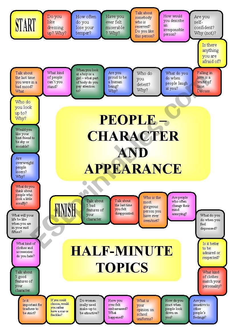 People - appearance and character - boardgame (editable, B/W)