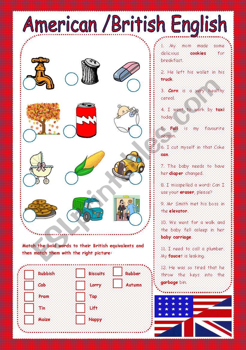 American Vs British English ESL Worksheet By Carla74