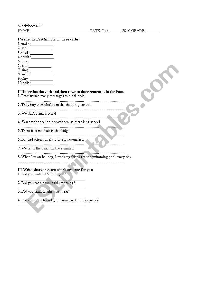 PAST-TIME worksheet