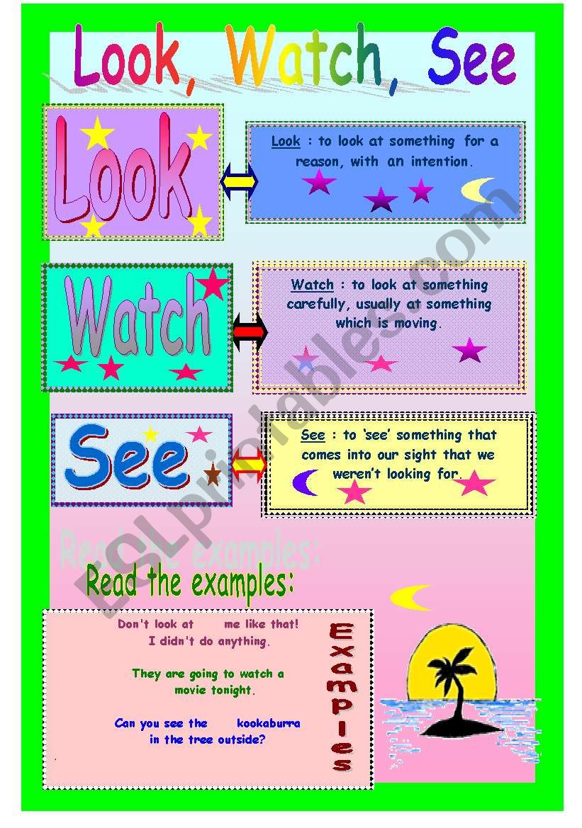 Synonyms Look, See, Watch worksheet