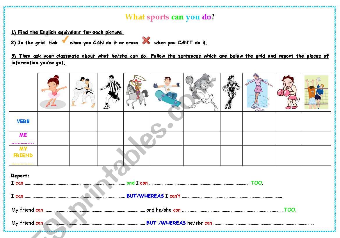 What sports can you do? worksheet