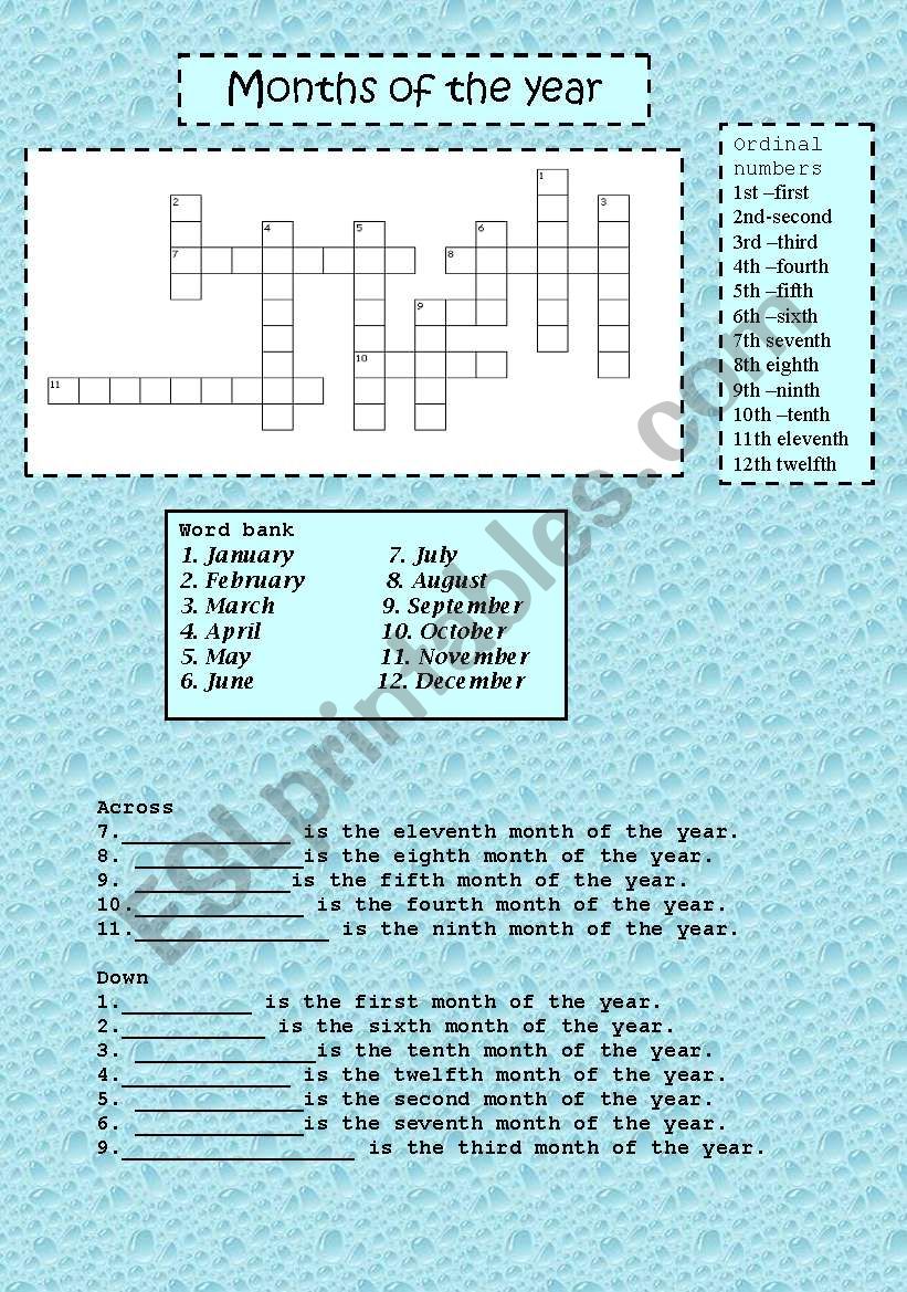 Months of the year, ordinal numbers