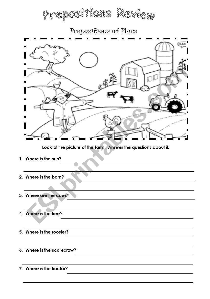 Prepositions at the farm worksheet