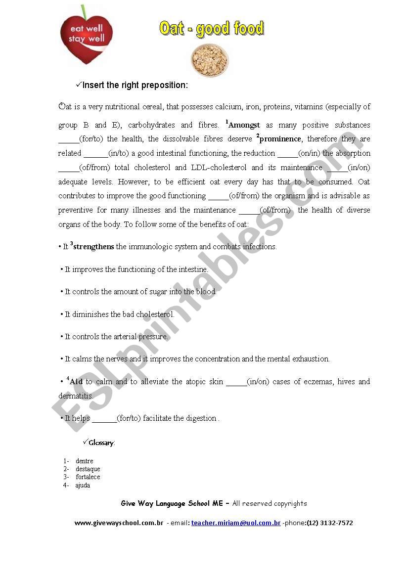 Food for Health - OAT worksheet