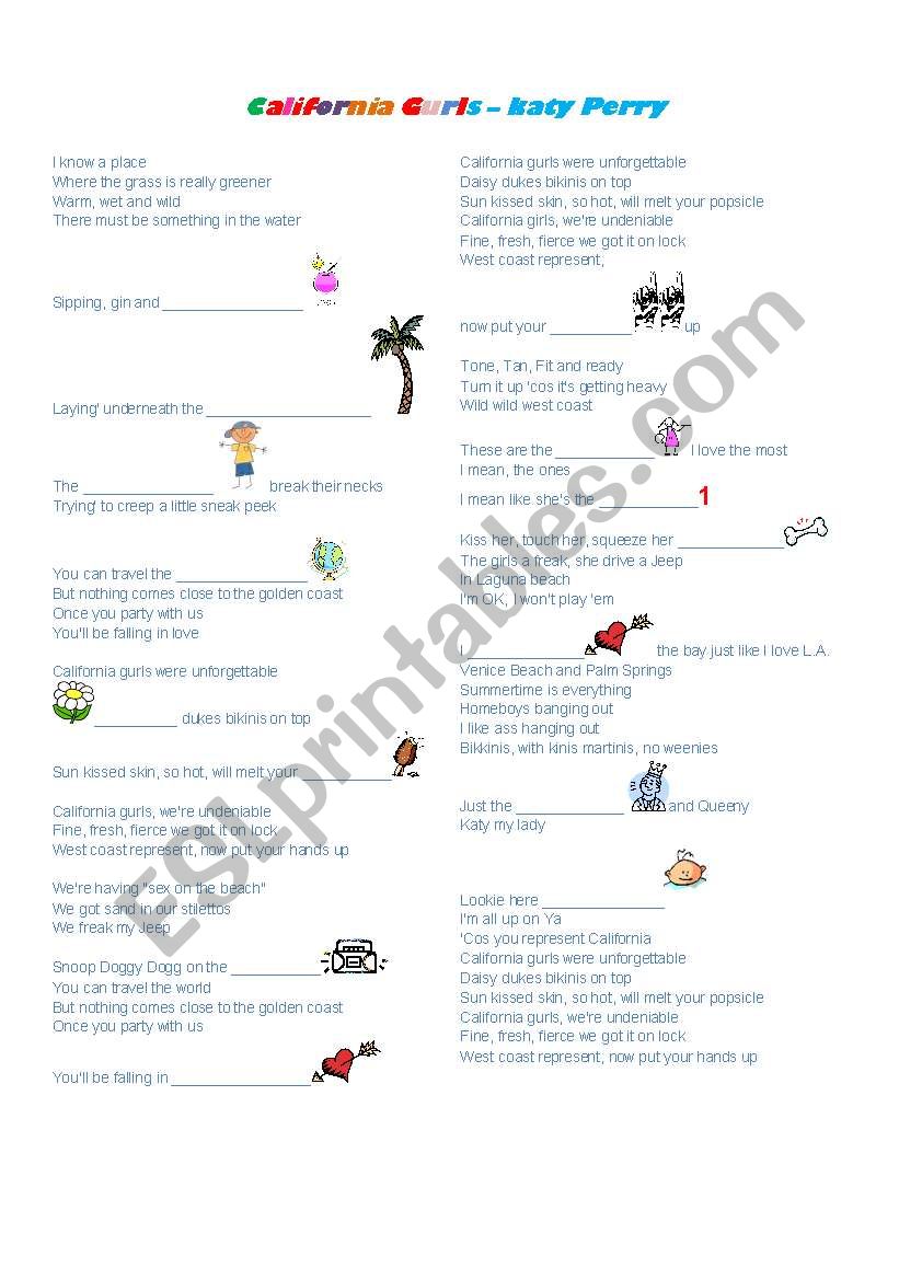 CALIFORNIA GIRLS - KATE PERRY worksheet