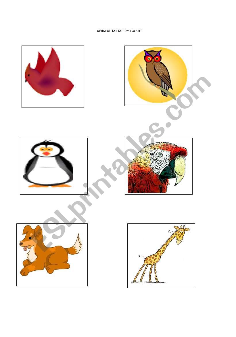 Animal memory game worksheet