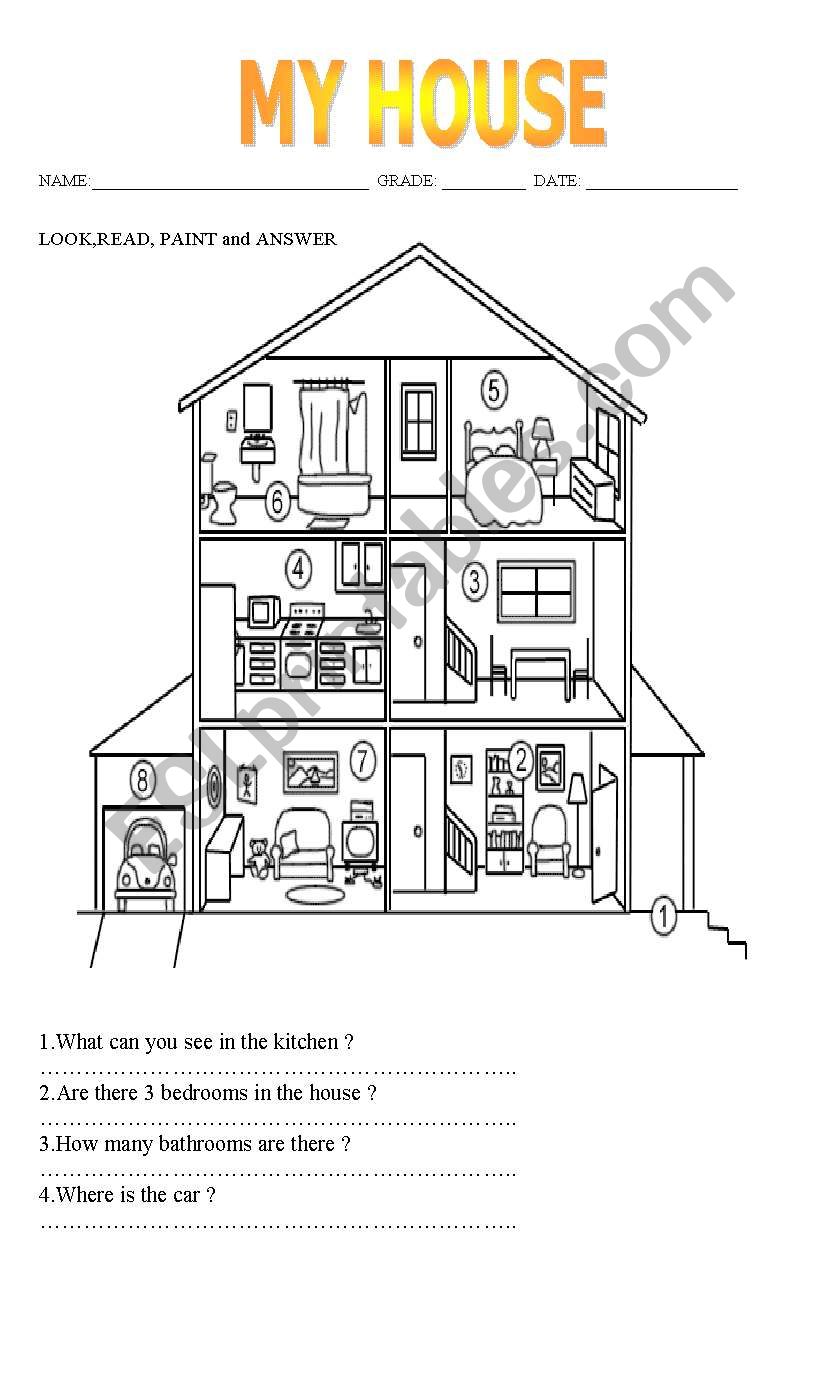 Parts of the house worksheet