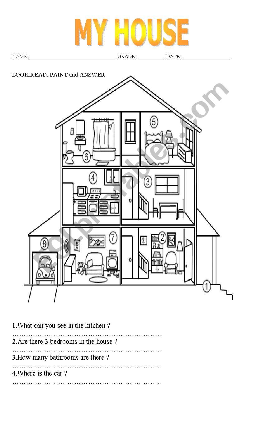 Parts of the house worksheet