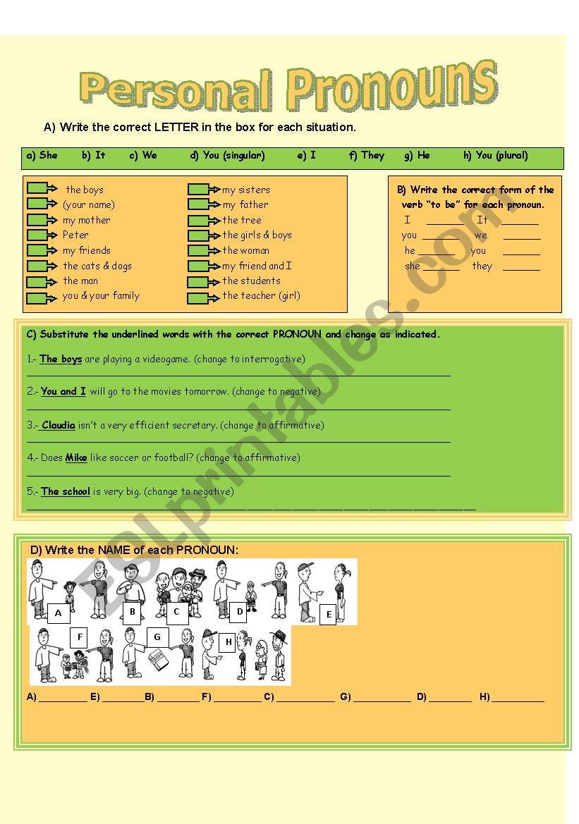 PERSONAL PRONOUNS worksheet